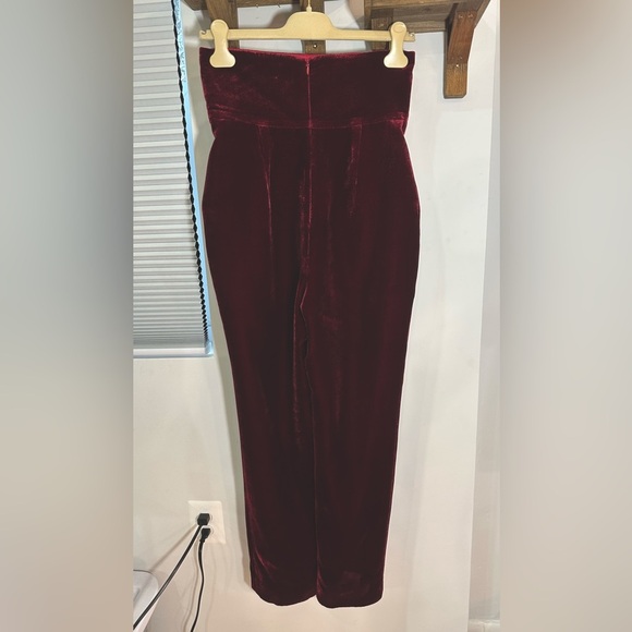 NWT Rasario Silk Velvet High Waisted Trouser Pants Burgundy FR 40 (US 6) - Picture 4 of 14